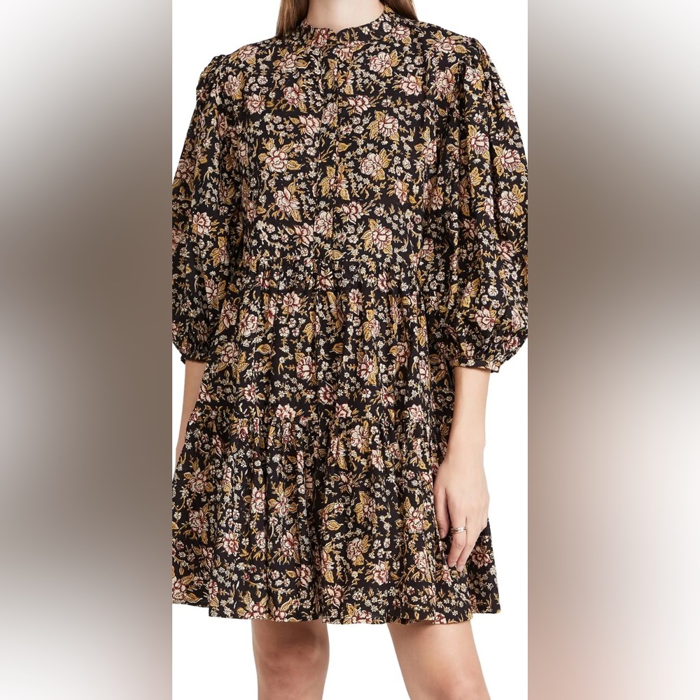 Black Floral Tiered Mini Dress - Mille Xs